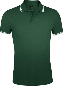 Картинка Рубашка поло мужская PASADENA MEN 200 с контрастной отделкой, зеленая с белым ПромоЕсть Сувенирная и корпоративная продукция