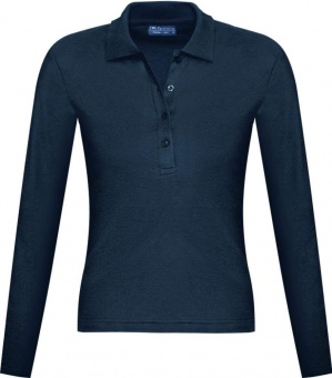 Картинка Рубашка поло женская с длинным рукавом PODIUM 210 темно-синяя ПромоЕсть Сувенирная и корпоративная продукция