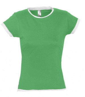 Картинка Футболка женская MOOREA 170, ярко-зеленая с белой отделкой ПромоЕсть Сувенирная и корпоративная продукция