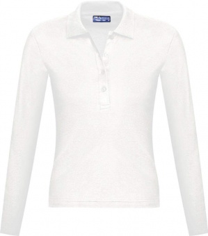 Картинка Рубашка поло женская с длинным рукавом PODIUM 210 белая ПромоЕсть Сувенирная и корпоративная продукция