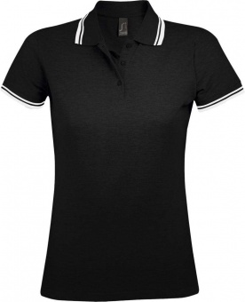 Картинка Рубашка поло женская PASADENA WOMEN 200 с контрастной отделкой, черная с белым ПромоЕсть Сувенирная и корпоративная продукция