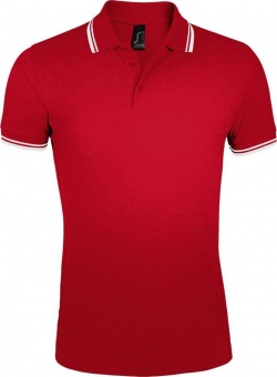 Картинка Рубашка поло мужская PASADENA MEN 200 с контрастной отделкой, красная с белым ПромоЕсть Сувенирная и корпоративная продукция