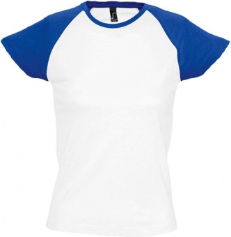 Картинка Футболка женская MILKY 150, белая с ярко-синим ПромоЕсть Сувенирная и корпоративная продукция