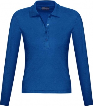 Картинка Рубашка поло женская с длинным рукавом PODIUM 210 ярко-синяя ПромоЕсть Сувенирная и корпоративная продукция