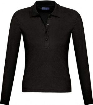 Картинка Рубашка поло женская с длинным рукавом PODIUM 210 черная ПромоЕсть Сувенирная и корпоративная продукция