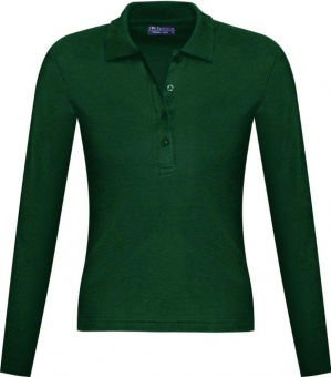 Картинка Рубашка поло женская с длинным рукавом PODIUM 210 темно-зеленая ПромоЕсть Сувенирная и корпоративная продукция