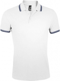 Картинка Рубашка поло мужская PASADENA MEN 200 с контрастной отделкой, белая с синим ПромоЕсть Сувенирная и корпоративная продукция