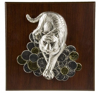 Картинка Плакетка большая «Тигр на монетах» ПромоЕсть Сувенирная и корпоративная продукция