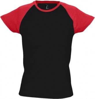 Картинка Футболка женская MILKY 150, черная с красным ПромоЕсть Сувенирная и корпоративная продукция